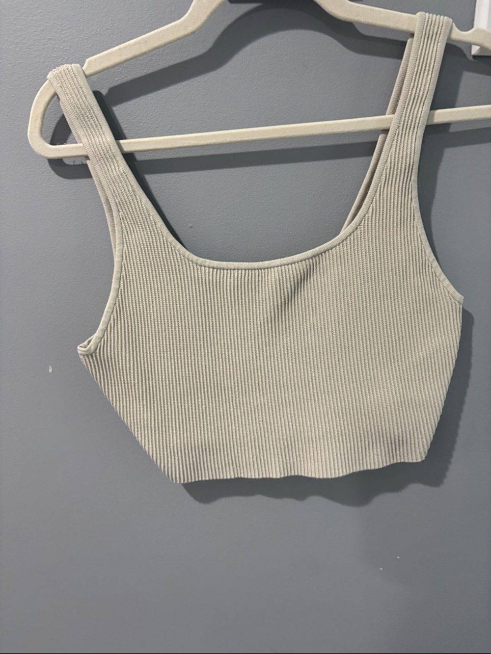 Ribbed Scoop Crop Tank Top - Cream